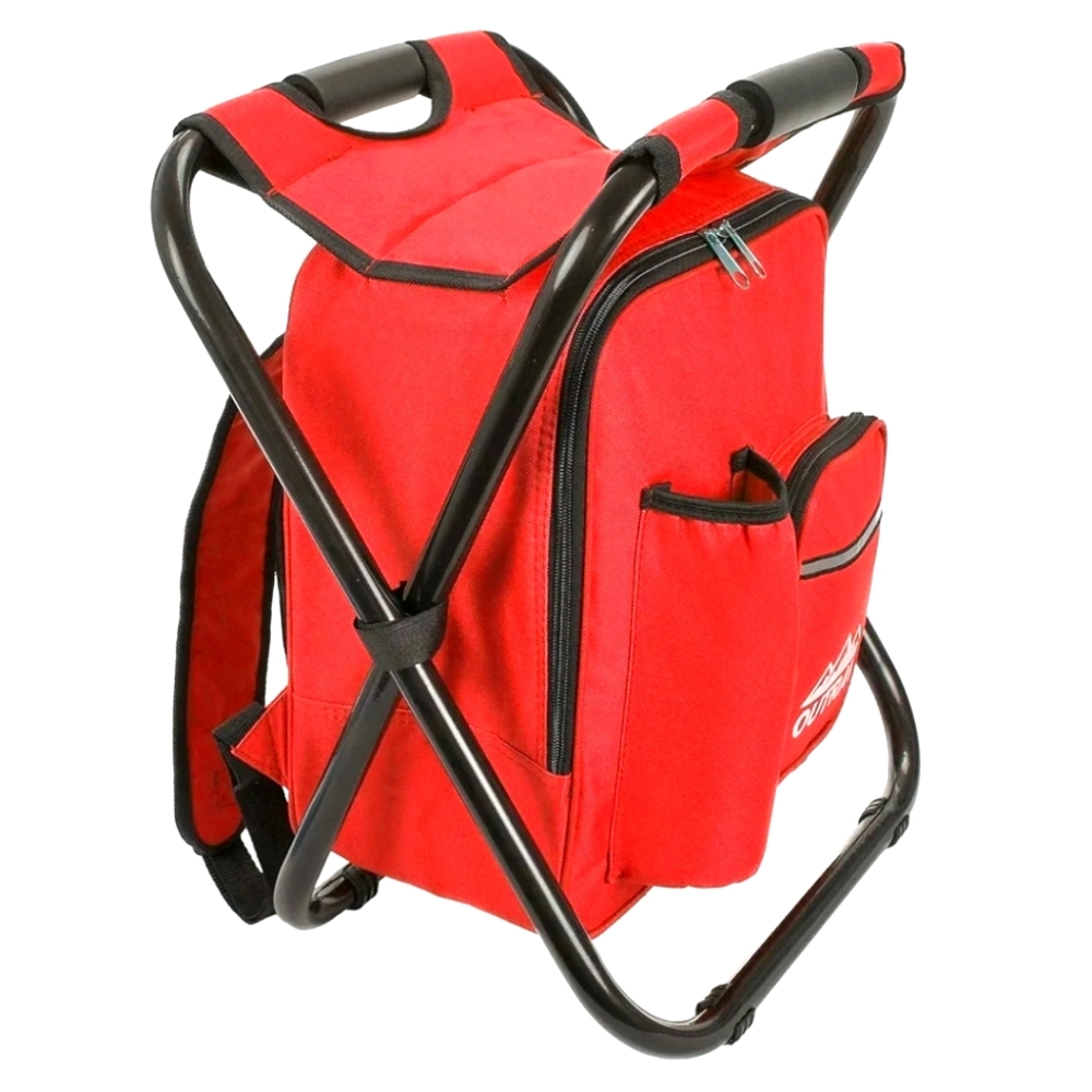 Outrav Red Backpack Cooler and Stool - Collapsible Folding Camping Chair and Ins